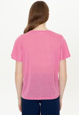 Kadın Pembe Bisiklet Yaka Tişört - 50247099022