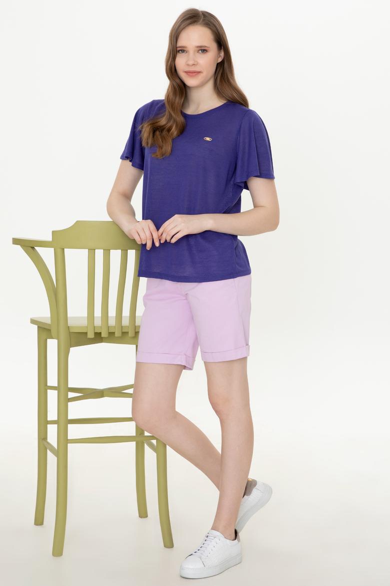 Kadın Mavi Bisiklet Yaka Tişört