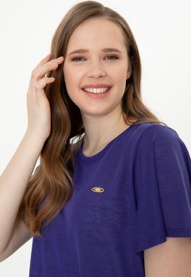 Kadın Mavi Bisiklet Yaka Tişört - 50247099037