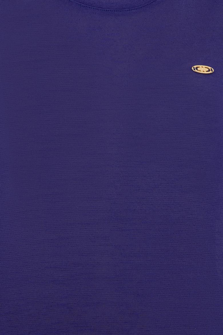 Kadın Mavi Bisiklet Yaka Tişört - 50247099037