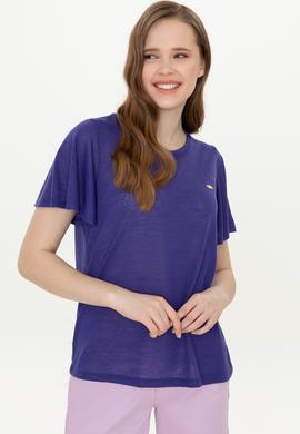 Kadın Mavi Bisiklet Yaka Tişört - 50247099037