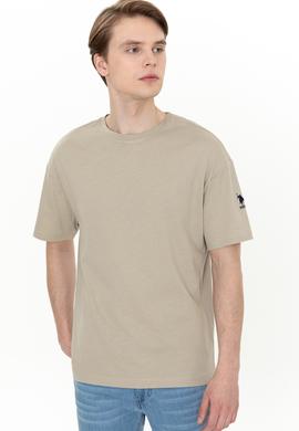 Erkek Haki Oversize Bisiklet Yaka Tişört - 50252132079