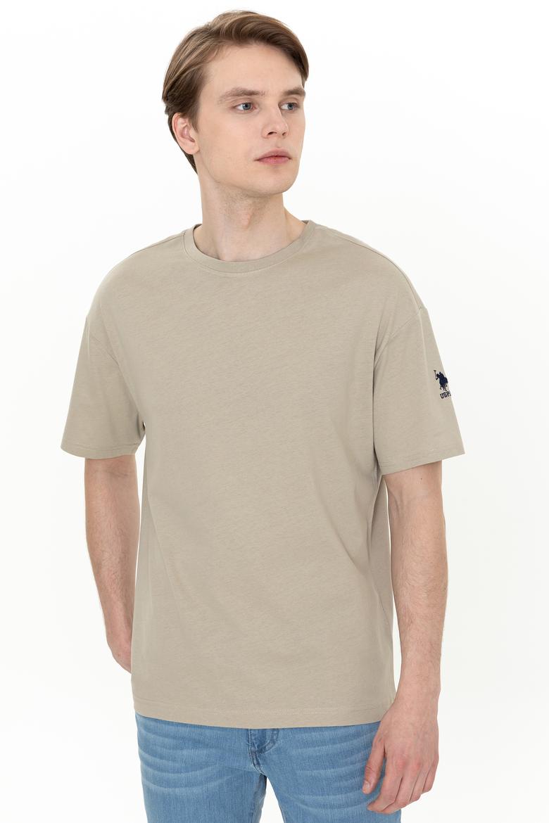 Erkek Haki Oversize Bisiklet Yaka Tişört - 50252132079