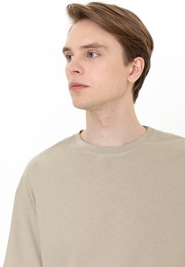 Erkek Haki Oversize Bisiklet Yaka Tişört - 50252132079