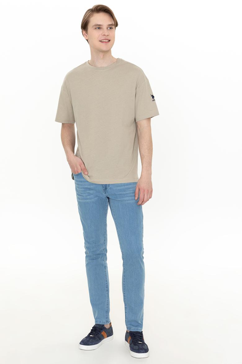 Erkek Haki Oversize Bisiklet Yaka Tişört - 50252132079