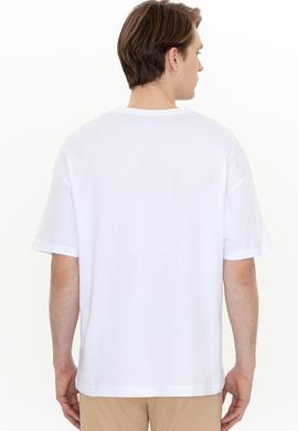 Erkek Beyaz Oversize Bisiklet Yaka Tişört - 50252132019