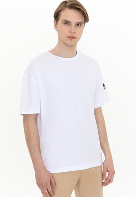 Erkek Beyaz Oversize Bisiklet Yaka Tişört - 50252132019