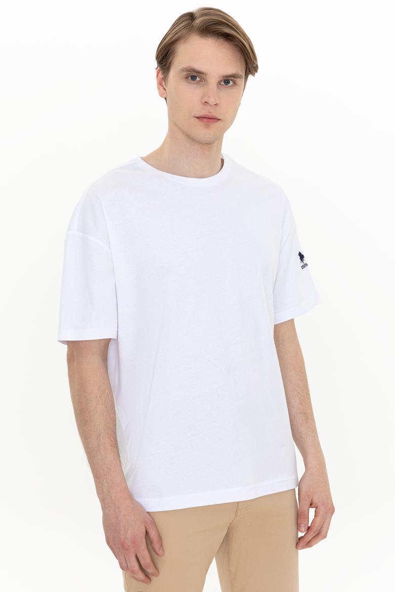 Erkek Beyaz Oversize Bisiklet Yaka Tişört - 50252132019