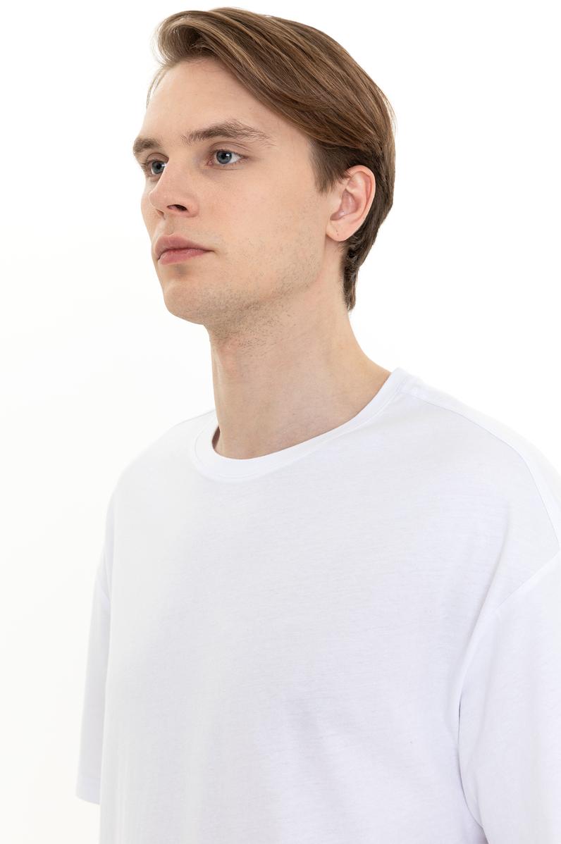 Erkek Beyaz Oversize Bisiklet Yaka Tişört