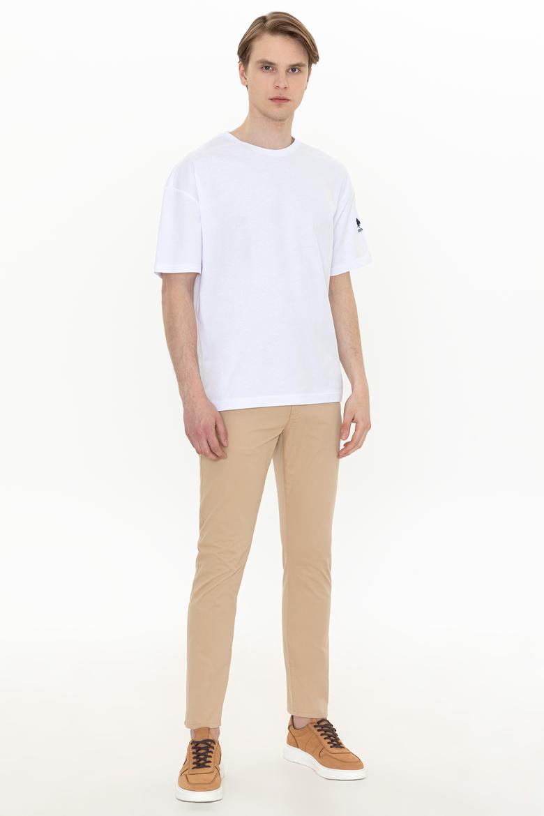 Erkek Beyaz Oversize Bisiklet Yaka Tişört - 50252132019