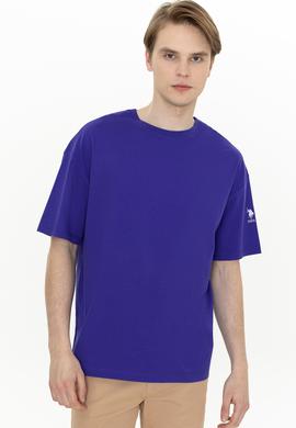 Erkek Mavi Oversize Bisiklet Yaka Tişört - 50252132099