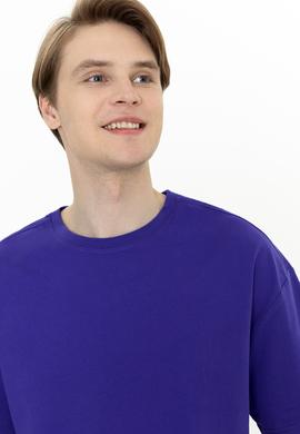 Erkek Mavi Oversize Bisiklet Yaka Tişört - 50252132099