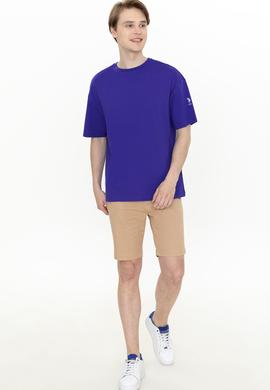 Erkek Mavi Oversize Bisiklet Yaka Tişört - 50252132099