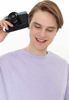 Erkek Lila Oversize Bisiklet Yaka Tişört - 50252132039