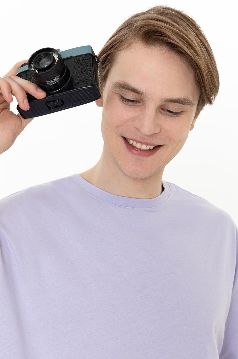 Erkek Lila Oversize Bisiklet Yaka Tişört