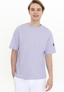 Erkek Lila Oversize Bisiklet Yaka Tişört - 50252132039