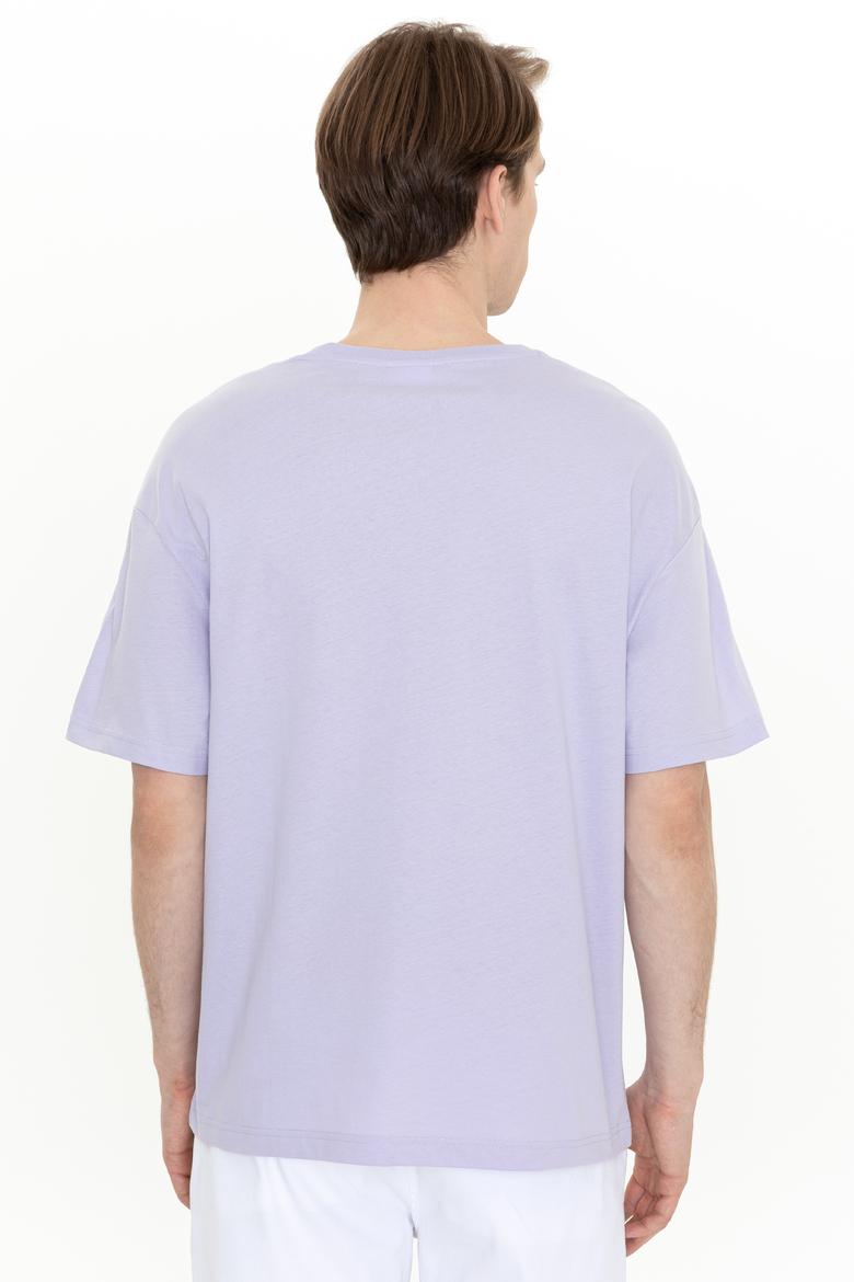 Erkek Lila Oversize Bisiklet Yaka Tişört - 50252132039