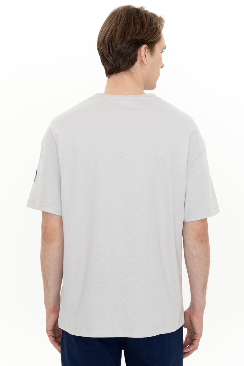 Erkek Gri Oversize Bisiklet Yaka Tişört - 50252132069