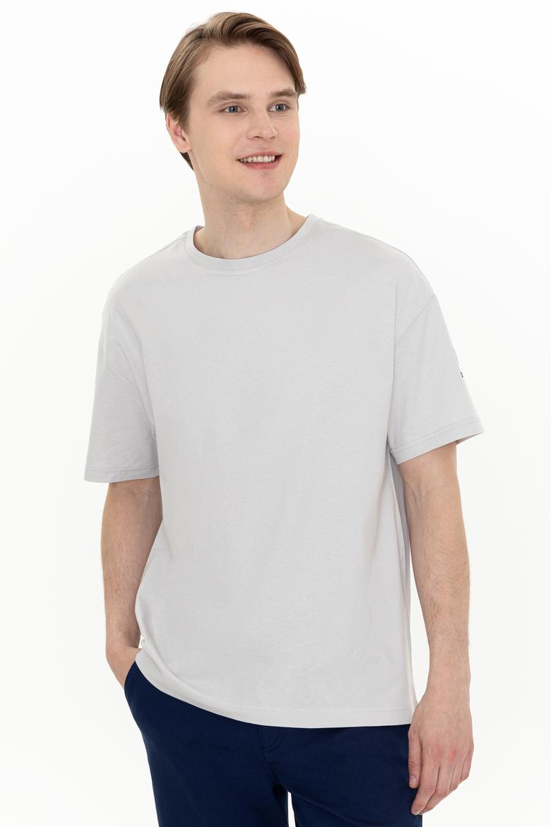 Erkek Gri Oversize Bisiklet Yaka Tişört - 50252132069