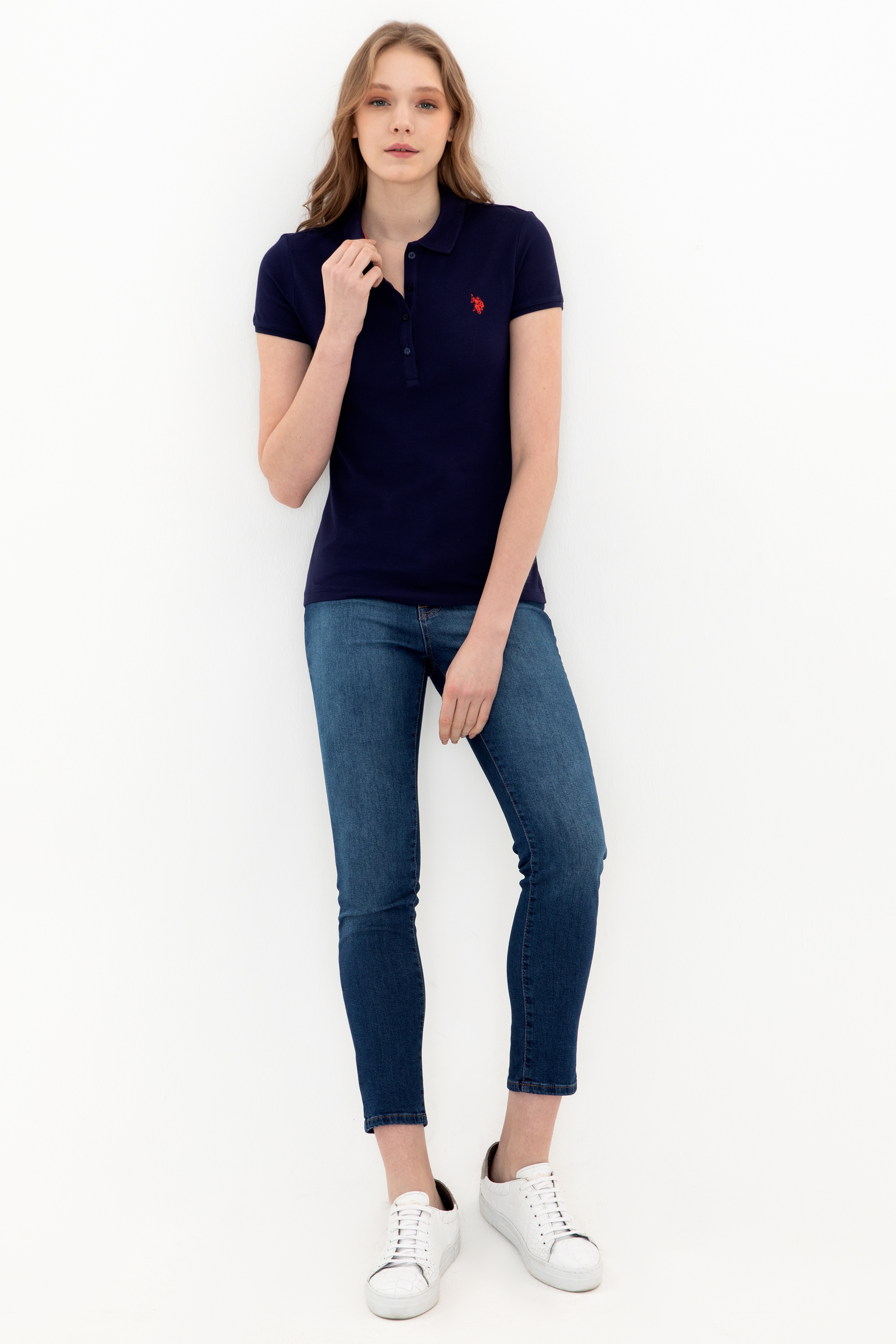 Kadın Lacivert Basic Polo Yaka Tişört