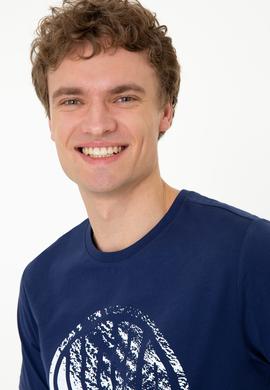 Erkek Lacivert Bisiklet Yaka T-Shirt - 50247329017