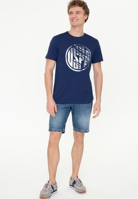 Erkek Lacivert Bisiklet Yaka T-Shirt - 50247329017