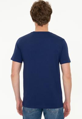 Erkek Lacivert Bisiklet Yaka T-Shirt - 50247329017