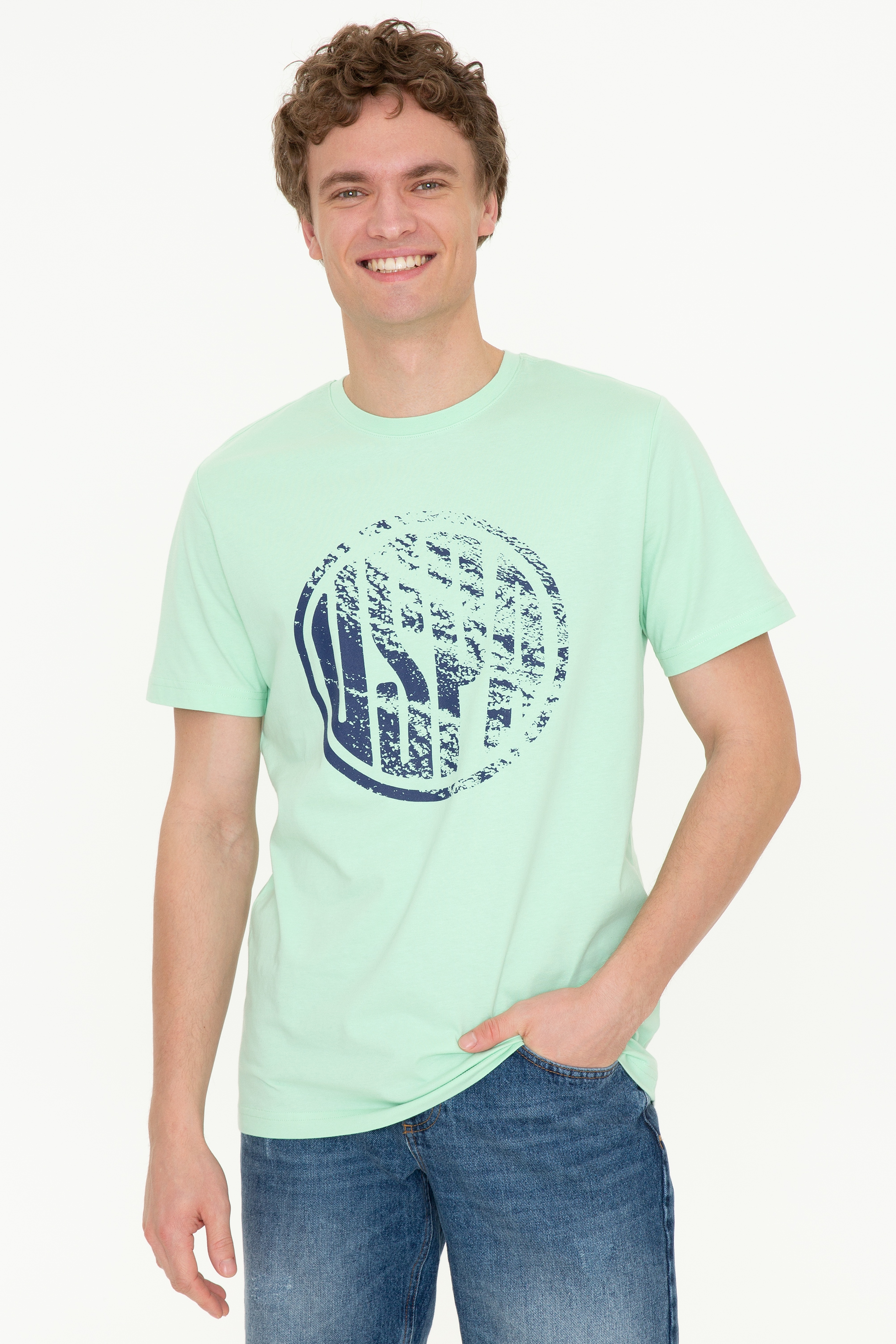 Erkek Mint Yeşili Bisiklet Yaka T-Shirt - Image 4