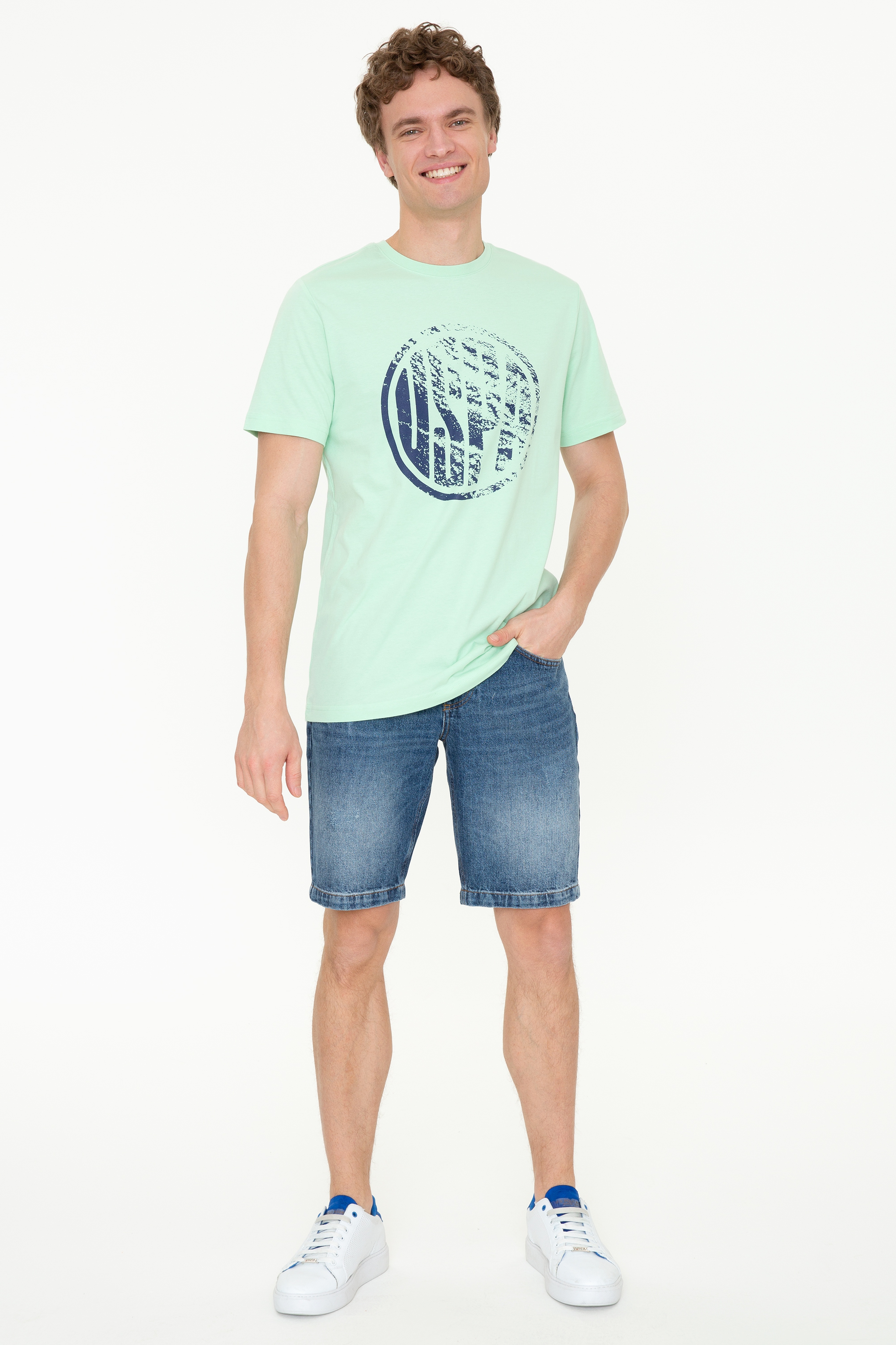 Erkek Mint Yeşili Bisiklet Yaka T-Shirt