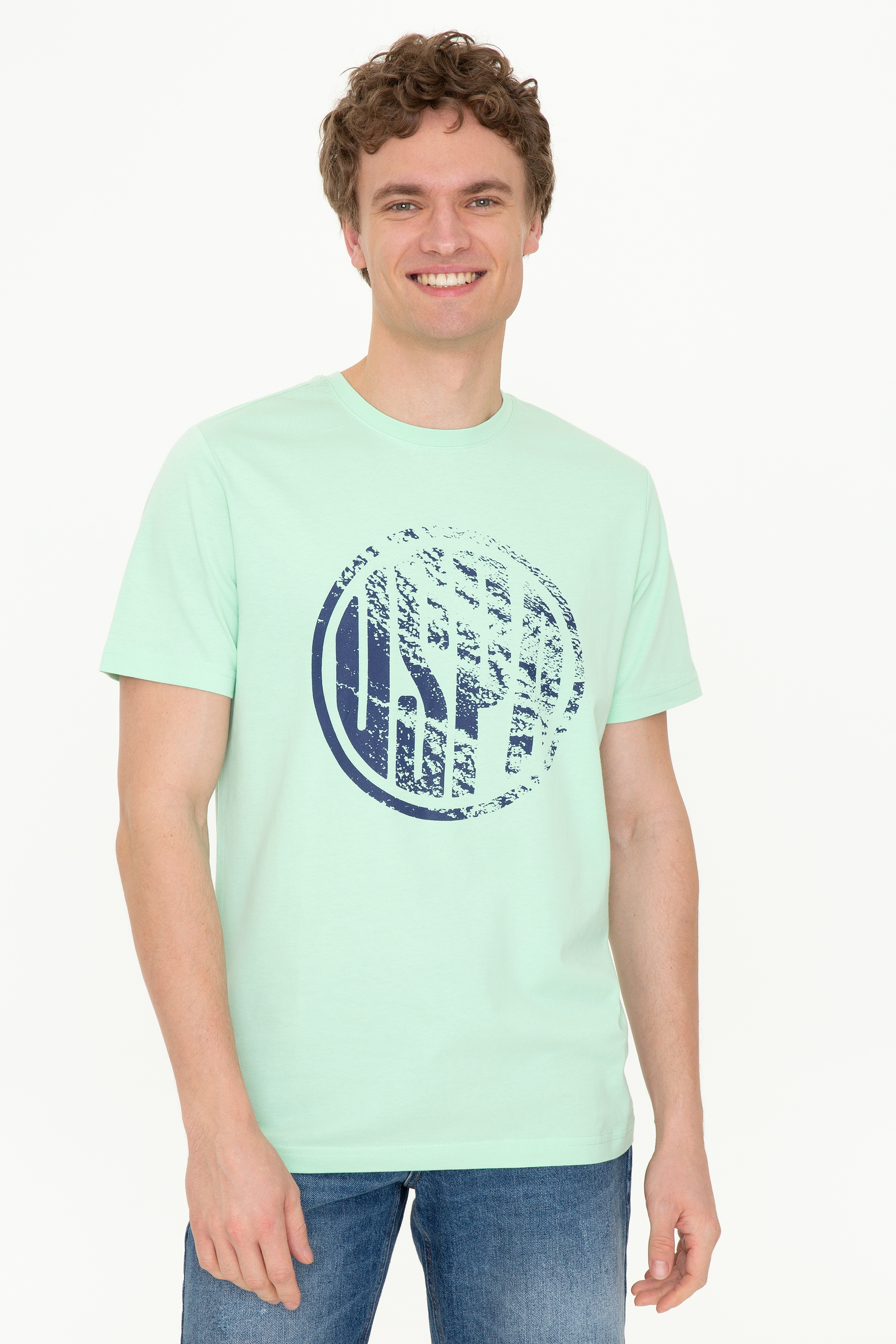 Erkek Mint Yeşili Bisiklet Yaka T-Shirt