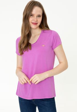 Kadın Menekşe V Yaka Basic Tişört - 50246033070