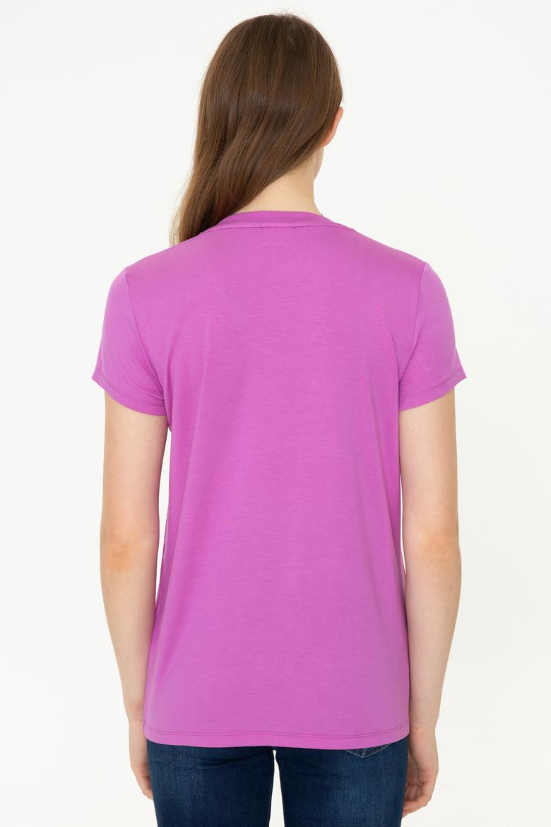 Kadın Menekşe V Yaka Basic Tişört - 50246033070