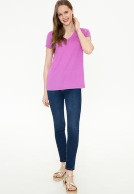 Kadın Menekşe V Yaka Basic Tişört - 50246033070