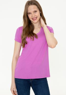 Kadın Menekşe V Yaka Basic Tişört - 50246033070