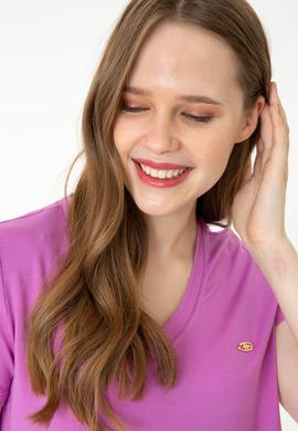 Kadın Menekşe V Yaka Basic Tişört - 50246033070