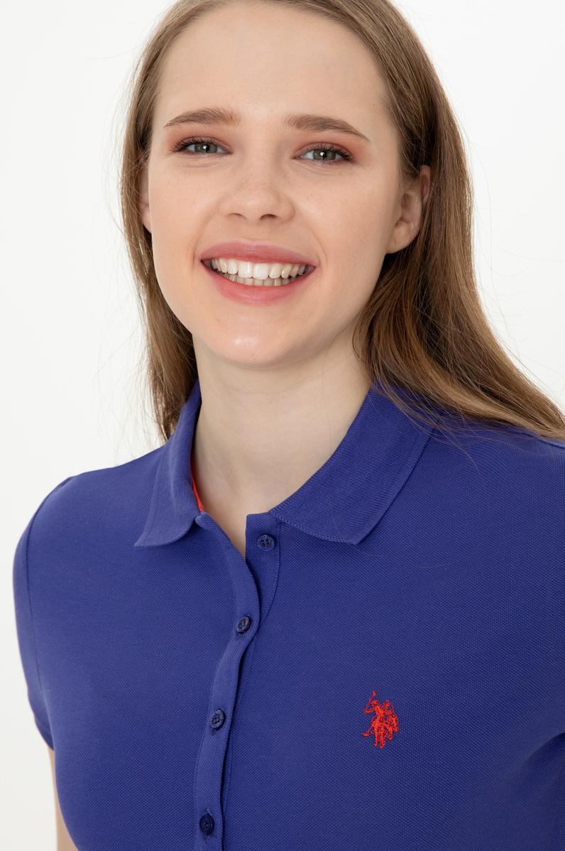 Kadın Mavi Basic Polo Yaka Tişört