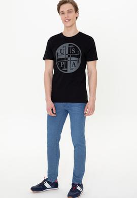 Erkek Siyah Bisiklet Yaka T-Shirt - 50247330029