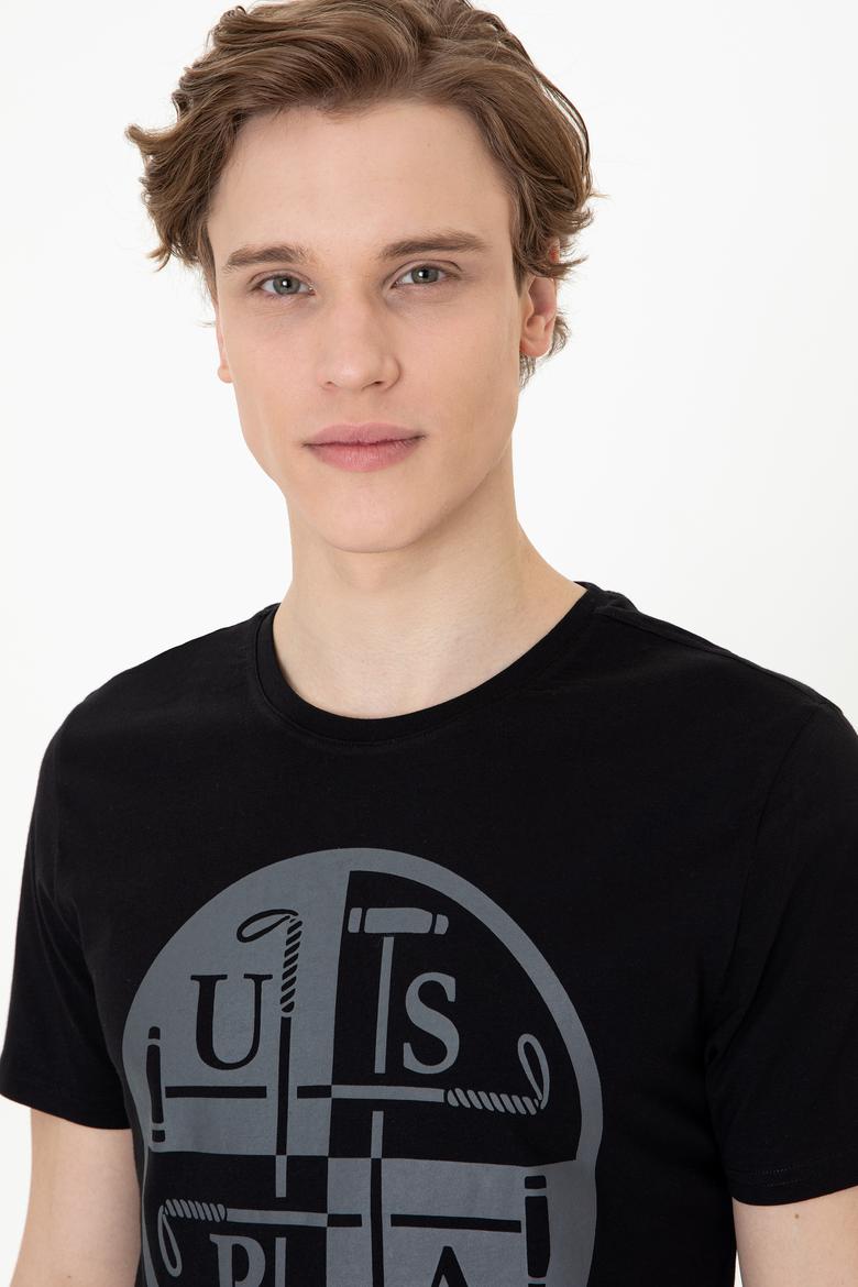 Erkek Siyah Bisiklet Yaka T-Shirt - 50247330029