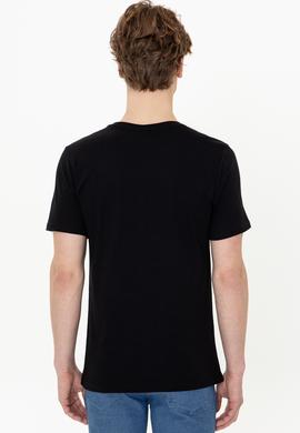 Erkek Siyah Bisiklet Yaka T-Shirt - 50247330029