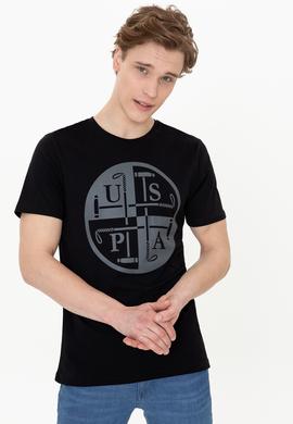 Erkek Siyah Bisiklet Yaka T-Shirt - 50247330029