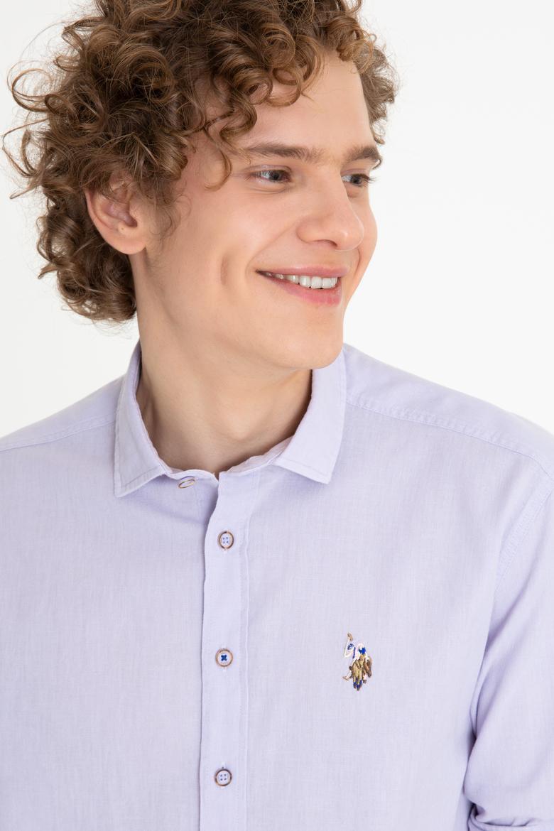 Erkek Lila Uzun Kollu Basic Gömlek - 50246466047