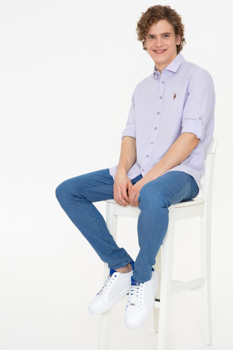 Erkek Lila Uzun Kollu Basic Gömlek