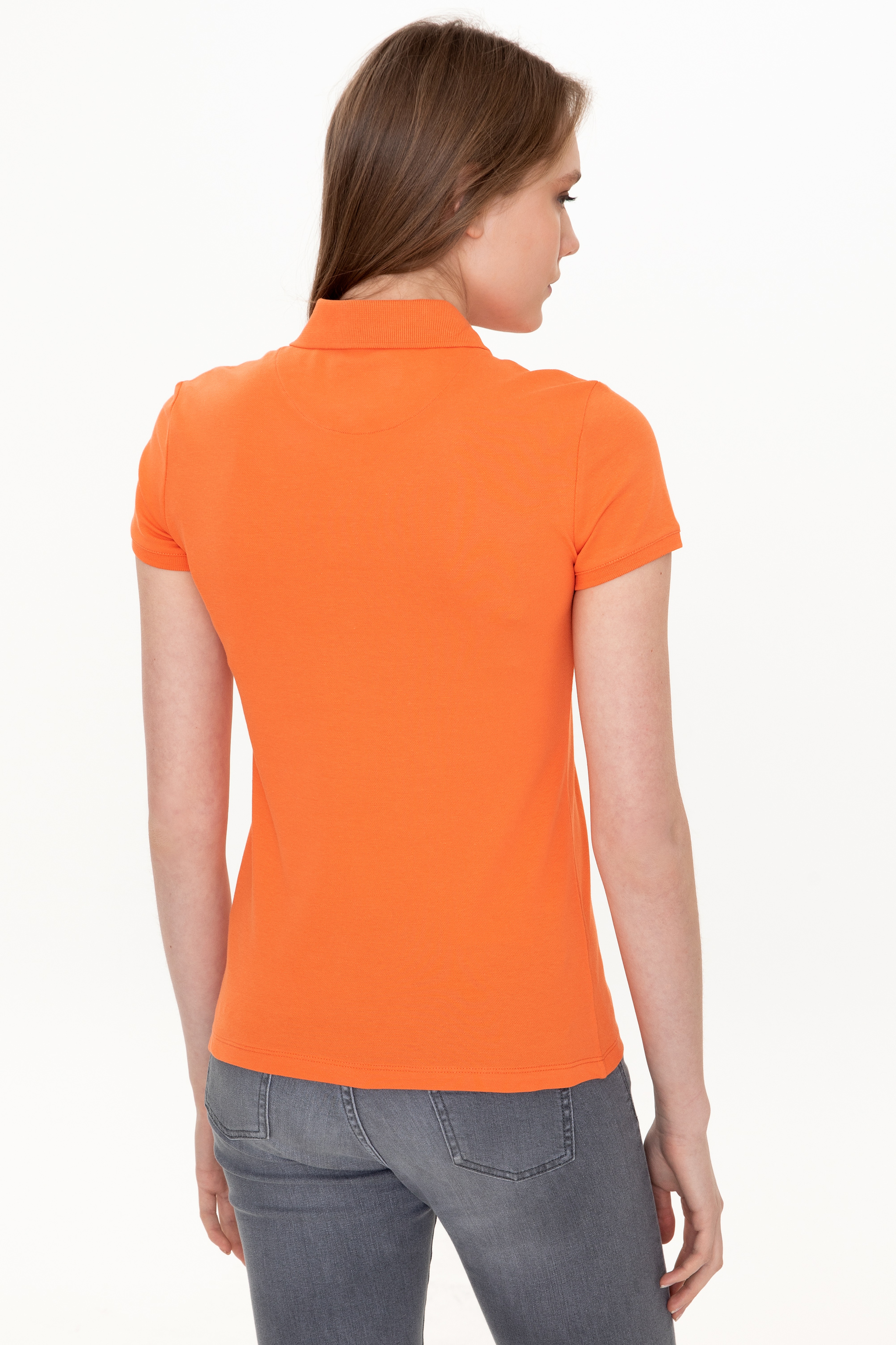 Kadın Turuncu Basic Polo Yaka Tişört - Image 5