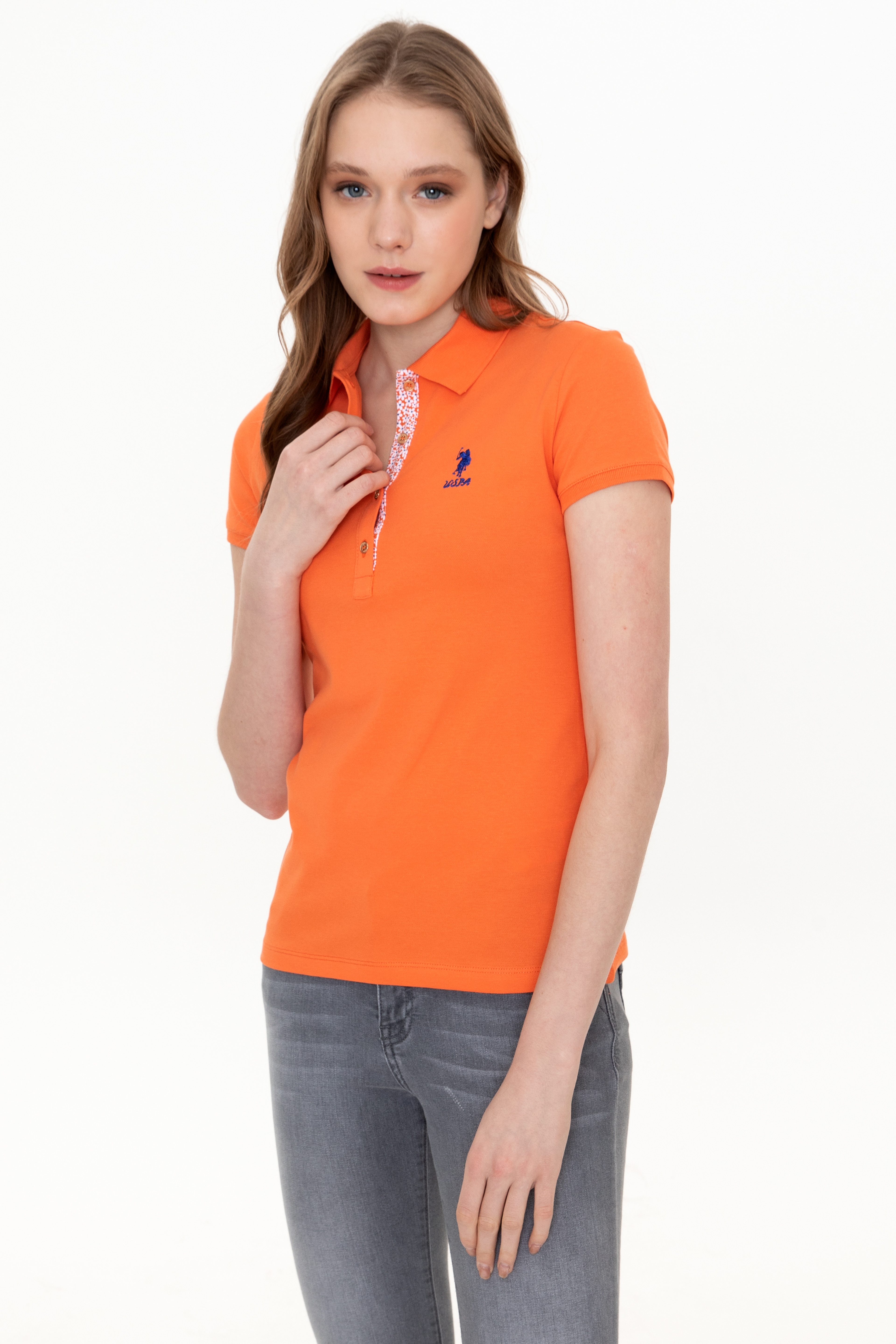 Kadın Turuncu Basic Polo Yaka Tişört