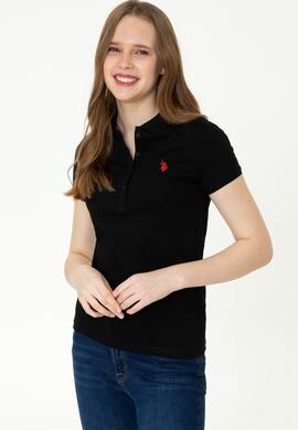 Kadın Siyah Basic Polo Yaka Tişört - 50246326022