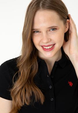 Kadın Siyah Basic Polo Yaka Tişört - 50246326022