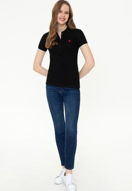 Kadın Siyah Basic Polo Yaka Tişört - 50246326022