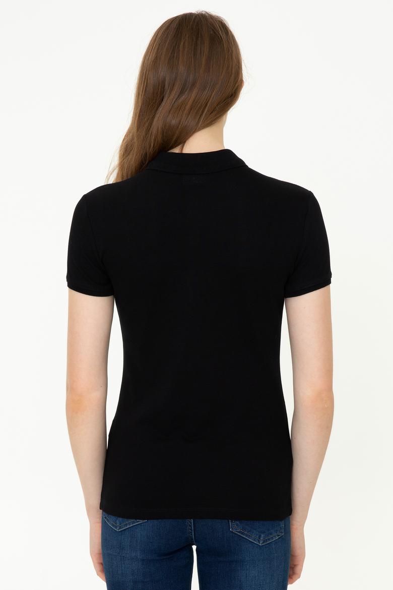 Kadın Siyah Basic Polo Yaka Tişört - 50246326022