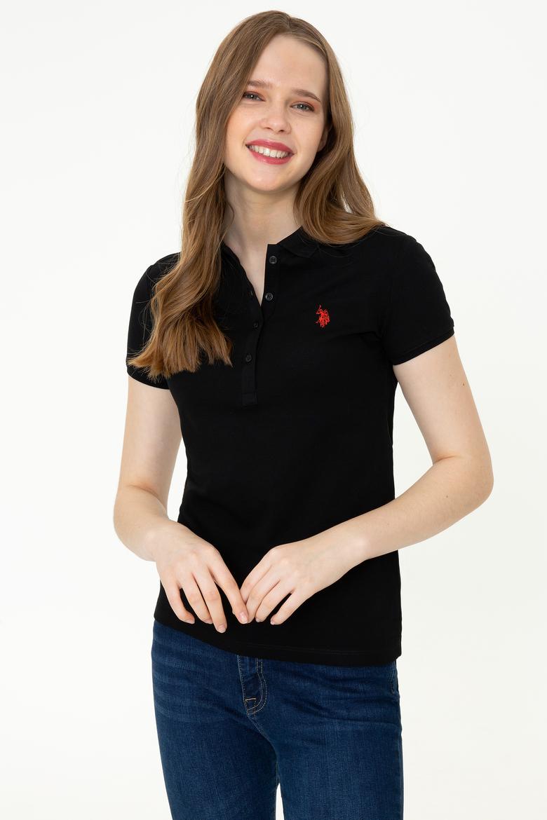 Kadın Siyah Basic Polo Yaka Tişört