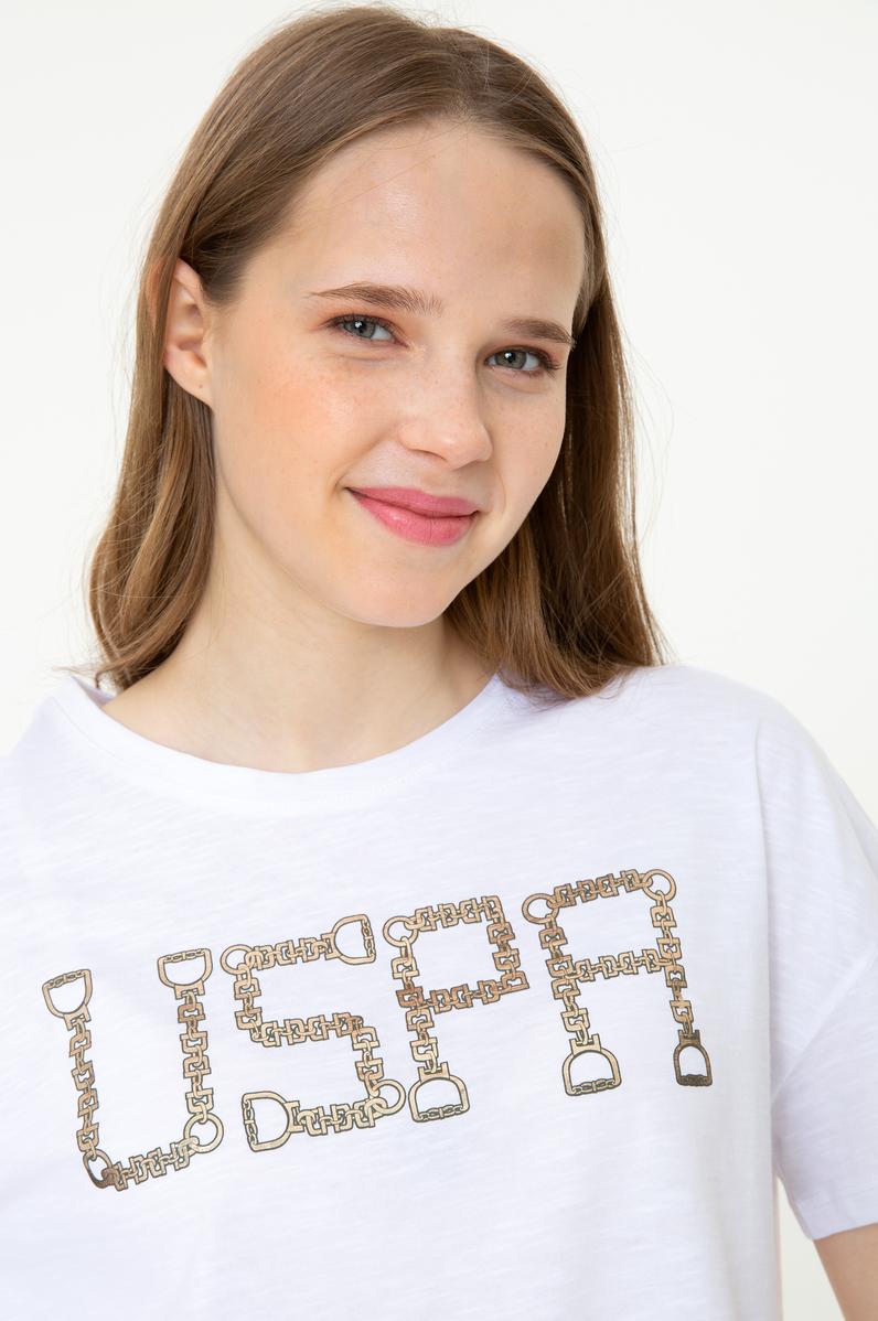 Kadın Beyaz Bisiklet Yaka Crop Tişört